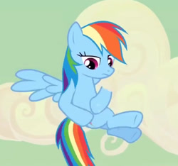 Size: 1064x994 | Tagged: safe, screencap, character:rainbow dash, species:pegasus, species:pony, episode:the last roundup, g4, my little pony: friendship is magic, animation error, cloud, cropped, female, flying, mare, sky, slowpoke, solo