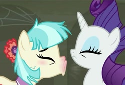 Size: 973x661 | Tagged: safe, screencap, character:coco pommel, character:rarity, episode:the saddle row review, g4, my little pony: friendship is magic, cropped, sick, sneezing