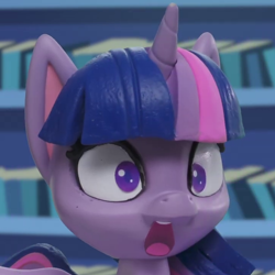 Size: 720x720 | Tagged: safe, screencap, character:twilight sparkle, character:twilight sparkle (alicorn), species:alicorn, species:pony, g4.5, my little pony: stop motion short, my little pony:pony life, :o, cropped, female, library, mare, open mouth, pinkie pie wants to play, solo, twilight's castle, twilight's castle library