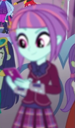 Size: 343x586 | Tagged: safe, screencap, character:blueberry cake, character:starlight, character:sunny flare, character:sunset shimmer, character:twilight sparkle, character:twilight sparkle (scitwi), species:eqg human, my little pony:equestria girls, blueberry cake, cellphone, clothing, cropped, crystal prep academy uniform, out of focus, phone, school uniform, skirt, smartphone, solo focus, starlight, sunny flare's wrist devices