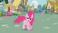Size: 1920x1080 | Tagged: safe, screencap, character:pinkie pie, species:earth pony, species:pony, episode:it's about time, g4, my little pony: friendship is magic, animation error, female, looking at you, mare, solo, tail