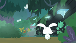 Size: 1920x1080 | Tagged: safe, screencap, character:angel bunny, character:fluttershy, species:rabbit, episode:she talks to angel, g4, my little pony: friendship is magic, animal, body swap, everfree forest, flower, forest, glowing mushroom, male, mushroom, shelf mushroom, solo