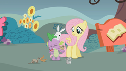 Size: 1280x720 | Tagged: safe, screencap, character:angel bunny, character:fluttershy, character:spike, episode:dragonshy, g4, my little pony: friendship is magic, angel is a bunny bastard, spikeabuse