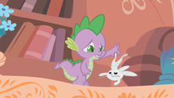 Size: 1280x720 | Tagged: safe, screencap, character:angel bunny, character:spike, episode:dragonshy, g4, my little pony: friendship is magic, angel is a bunny bastard, angry, worried