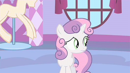 Size: 512x288 | Tagged: safe, screencap, character:rarity, character:sweetie belle, species:pony, species:unicorn, episode:stare master, g4, my little pony: friendship is magic, animated, bucket, carousel boutique, duo, duo female, female, filly, gem, mannequin, mare, running, yarn