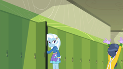 Size: 1920x1080 | Tagged: safe, screencap, character:microchips, character:trixie, equestria girls:forgotten friendship, g4, my little pony:equestria girls, female, lockers, male