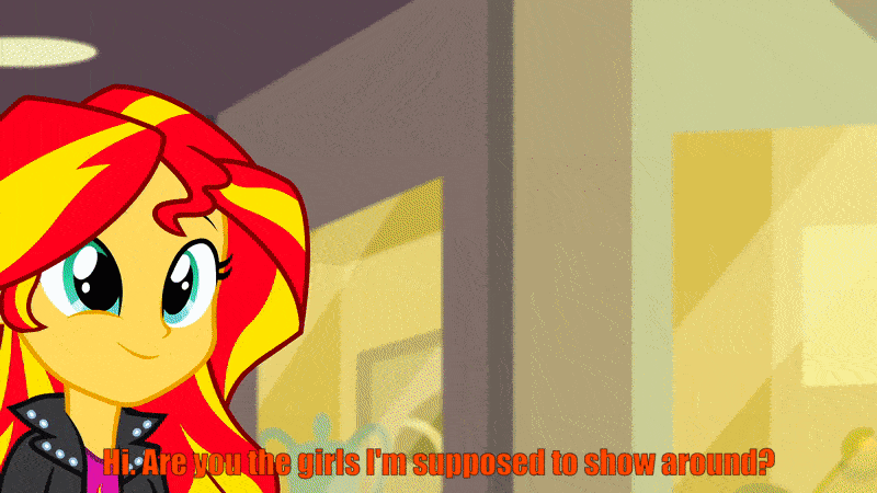 Size: 800x450 | Tagged: safe, screencap, character:adagio dazzle, character:aria blaze, character:sonata dusk, character:sunset shimmer, species:human, equestria girls:rainbow rocks, g4, my little pony:equestria girls, animated, canterlot high, gif, subtitles, the dazzlings