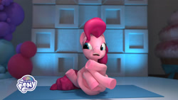 Size: 1920x1080 | Tagged: safe, screencap, character:pinkie pie, species:earth pony, species:pony, entangled, female, hello pinkie pie, mare, my little pony logo, solo, yoga, youtube link
