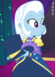 Size: 650x906 | Tagged: safe, screencap, character:trixie, equestria girls:spring breakdown, g4, my little pony:equestria girls, blurry, clothing, cropped, hat, magician outfit