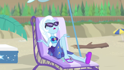 Size: 1280x720 | Tagged: safe, screencap, character:trixie, equestria girls:forgotten friendship, g4, my little pony:equestria girls, belly button, bikini, clothing, feet, midriff, sandals, solo, swimsuit