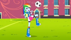 Size: 1280x720 | Tagged: safe, screencap, character:rainbow dash, equestria girls:equestria girls, g4, my little pony:equestria girls, boots, clothing, compression shorts, shoes, skirt, solo, wristband