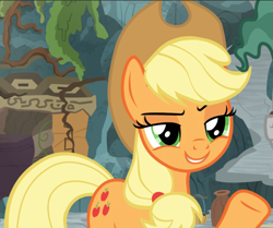 Size: 1121x939 | Tagged: safe, screencap, character:applejack, species:earth pony, species:pony, episode:shadow play, g4, my little pony: friendship is magic, cropped, lidded eyes, smiling, smirk, smug, smugjack, solo