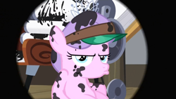 Size: 1920x1080 | Tagged: safe, screencap, character:diamond tiara, episode:ponyville confidential, g4, my little pony: friendship is magic, angry, clothing, hat, ink, iris, pouting, solo, the end, upset