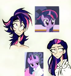 Size: 2472x2662 | Tagged: safe, artist:citi, screencap, character:twilight sparkle, character:twilight sparkle (alicorn), species:alicorn, species:human, species:pony, episode:castle sweet castle, episode:rarity's biggest fan, g4, my little pony: friendship is magic, alternate hairstyle, high res, humanized, punklight sparkle, scene interpretation, screencap reference, traditional art, wet mane
