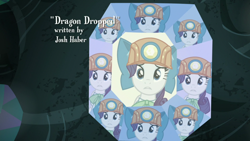 Size: 1920x1080 | Tagged: safe, screencap, character:rarity, species:pony, episode:dragon dropped, g4, my little pony: friendship is magic, female, gem, gem cave, headlamp, helmet, mare, mining helmet, offscreen character, reflection, solo, title