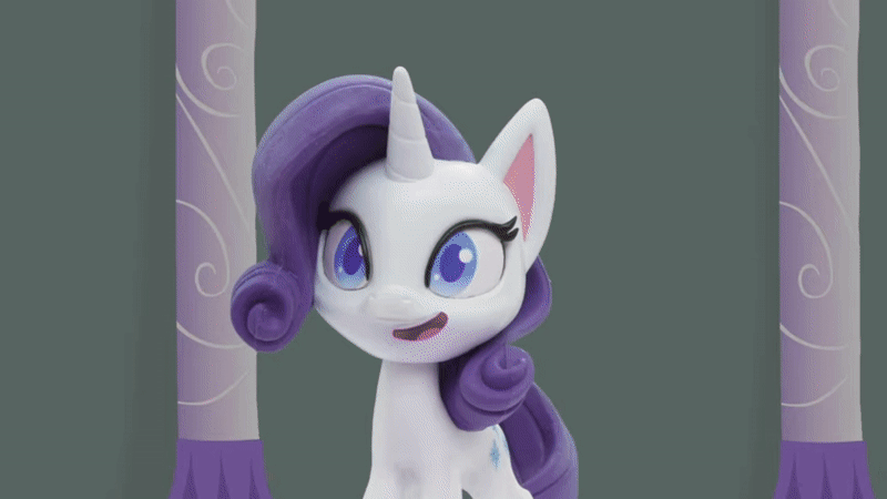 Size: 800x450 | Tagged: safe, screencap, character:rarity, species:pony, species:unicorn, g4.5, my little pony: stop motion short, my little pony:pony life, animated, beret, camera flashes, clothing, easel, gif, hat, imagining, paint palette, paintbrush, painting, rarity's paintful pony portrait, smiling, solo, stop motion, thought bubble