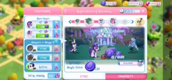 Size: 2312x1080 | Tagged: safe, gameloft, screencap, character:mistmane, character:princess eris, character:rarity, character:smolder, character:starlight glimmer, character:stygian, species:dragon, species:minotaur, species:pony, species:unicorn, ancient wonderbolts uniform, armor, clothing, gem, mummy, sgt. rarity, uniform, well-to-do