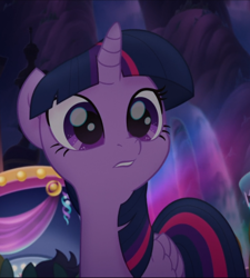 Size: 736x816 | Tagged: safe, screencap, character:twilight sparkle, character:twilight sparkle (alicorn), species:alicorn, species:pony, my little pony: the movie (2017), cropped, female, folded wings, mare, night, solo, wings
