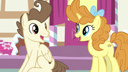 Size: 1920x1080 | Tagged: safe, screencap, character:pound cake, character:pumpkin cake, species:pegasus, species:pony, species:unicorn, episode:the last problem, g4, my little pony: friendship is magic, adult, cake twins, duo, female, looking at each other, male, mare, older, older pound cake, older pumpkin cake, siblings, stallion, twins