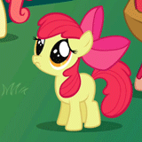 Size: 160x160 | Tagged: safe, screencap, character:apple bloom, character:big mcintosh, episode:friendship is magic, g4, my little pony: friendship is magic, adorabloom, animated, apple bloom's bow, blinking, bow, cropped, cute, frown, hair bow, puppy dog eyes