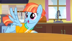 Size: 1280x720 | Tagged: safe, screencap, character:windy whistles, species:pegasus, species:pony, episode:parental glideance, g4, my little pony: friendship is magic, clothing, female, flying, kitchen, solo