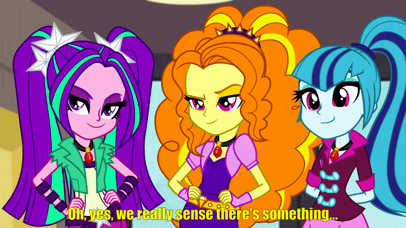 Size: 800x450 | Tagged: safe, screencap, character:adagio dazzle, character:aria blaze, character:sonata dusk, equestria girls:rainbow rocks, g4, my little pony:equestria girls, animated, subtitles, text, the dazzlings