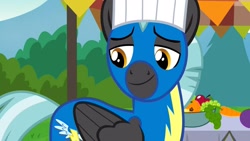 Size: 1280x720 | Tagged: safe, screencap, character:thunderlane, species:pegasus, species:pony, episode:marks and recreation, g4, my little pony: friendship is magic, chef's hat, clothing, hat, male, solo, stallion, uniform, wonderbolts, wonderbolts uniform