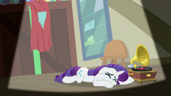 Size: 1920x1080 | Tagged: safe, screencap, character:rarity, species:pony, species:unicorn, episode:dragon dropped, g4, my little pony: friendship is magic, anatomically incorrect, eyes closed, female, incorrect leg anatomy, mare, post office, record player, solo
