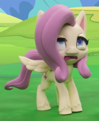 Size: 440x540 | Tagged: safe, screencap, character:fluttershy, species:pegasus, species:pony, g4.5, my little pony: stop motion short, my little pony:pony life, cropped, female, mare, open mouth, pre sneeze, rainy day puddle play, solo, stop motion, youtube link