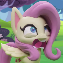 Size: 800x800 | Tagged: safe, screencap, character:fluttershy, species:pegasus, species:pony, g4.5, my little pony: stop motion short, my little pony:pony life, cropped, faec, female, mare, open mouth, rainy day puddle play, solo, stop motion, youtube link