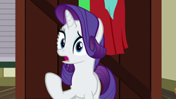 Size: 1920x1080 | Tagged: safe, screencap, character:rarity, species:pony, species:unicorn, episode:dragon dropped, g4, my little pony: friendship is magic, female, mare, post office, raised hoof, solo