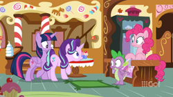 Size: 1920x1080 | Tagged: safe, screencap, character:pinkie pie, character:spike, character:starlight glimmer, character:twilight sparkle, character:twilight sparkle (alicorn), species:alicorn, species:dragon, species:earth pony, species:pony, species:unicorn, episode:cakes for the memories, female, male, mare, winged spike