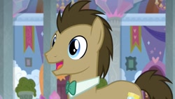 Size: 1280x720 | Tagged: safe, screencap, character:doctor whooves, character:time turner, species:earth pony, species:pony, episode:a horse shoe-in, g4, my little pony: friendship is magic, bow tie, cute, doctorbetes, male, school of friendship, solo