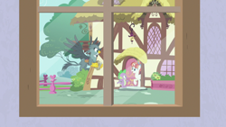 Size: 1920x1080 | Tagged: safe, screencap, character:gabby, character:rainbow stars, character:spike, species:dragon, species:griffon, species:pony, species:unicorn, episode:dragon dropped, g4, my little pony: friendship is magic, female, male, mare, window