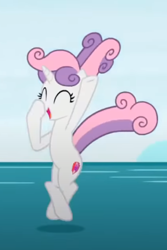 Size: 281x421 | Tagged: safe, screencap, character:sweetie belle, episode:growing up is hard to do, g4, my little pony: friendship is magic, cropped, diving, eyes closed, older, older sweetie belle, open mouth, smiling, solo