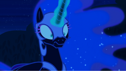 Size: 1920x1082 | Tagged: safe, screencap, character:nightmare moon, character:princess luna, species:alicorn, species:pony, episode:the cutie re-mark, ethereal mane, female, glowing horn, horn, mare, night, shocked, surprised