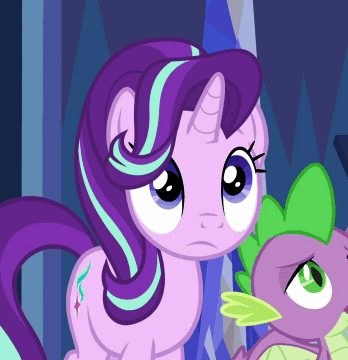 Size: 348x360 | Tagged: safe, screencap, character:spike, character:starlight glimmer, species:dragon, species:pony, species:unicorn, episode:cakes for the memories, animated, annoyed, book, bored, cropped, cute, dawwww, eyes closed, female, gif, glimmerbetes, hnnng, looking at each other, male, mare, sleeping, spikabetes, spike is not amused, starlight is not amused, tired, twilight's castle, unamused, winged spike