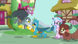 Size: 1920x1080 | Tagged: safe, screencap, character:gabby, character:gallus, character:silverstream, character:spike, character:yona, species:dragon, episode:dragon dropped, g4, my little pony: friendship is magic, bag, cute, diastreamies, gabbybetes, gallabetes, mail, saddle bag, winged spike, yonadorable