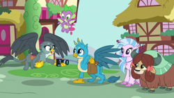 Size: 1920x1080 | Tagged: safe, screencap, character:gabby, character:gallus, character:silverstream, character:spike, character:yona, species:dragon, episode:dragon dropped, g4, my little pony: friendship is magic, bag, camera, cute, diastreamies, gabbybetes, gallabetes, saddle bag, winged spike, yonadorable