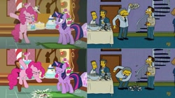 Size: 914x513 | Tagged: safe, screencap, character:pinkie pie, character:twilight sparkle, character:twilight sparkle (alicorn), species:alicorn, species:pony, episode:cakes for the memories, cake, comparison, food, moe syzlak, simpsons did it, the simpsons