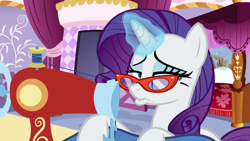 Size: 1920x1080 | Tagged: safe, screencap, character:rarity, episode:dragon dropped, g4, my little pony: friendship is magic, glasses, pouting, rarity's glasses, sewing machine, solo