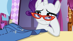 Size: 1920x1080 | Tagged: safe, screencap, character:rarity, episode:dragon dropped, g4, my little pony: friendship is magic, glasses, rarity's glasses, sewing machine, solo