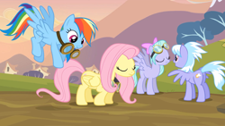 Size: 1920x1080 | Tagged: safe, screencap, character:cloudchaser, character:flitter, character:fluttershy, character:rainbow dash, species:pegasus, species:pony, episode:hurricane fluttershy, g4, my little pony: friendship is magic, wrong cutie mark