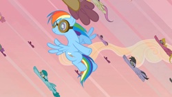 Size: 1920x1080 | Tagged: safe, screencap, character:rainbow dash, character:rainbow swoop, character:spectrum, character:spring melody, character:sprinkle medley, species:pegasus, species:pony, episode:hurricane fluttershy, g4, my little pony: friendship is magic, bons away, female, flying, male, mare, rainbow swoop, spectrum, stallion