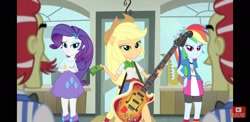 Size: 2220x1080 | Tagged: safe, screencap, character:applejack, character:flam, character:flim, character:rainbow dash, character:rarity, episode:a case for the bass, g4, my little pony:equestria girls, ponied up, upscaled, youtube