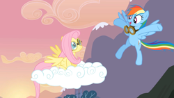 Size: 1920x1080 | Tagged: safe, screencap, character:fluttershy, character:rainbow dash, species:pegasus, species:pony, episode:hurricane fluttershy, g4, my little pony: friendship is magic, cloud, goggles