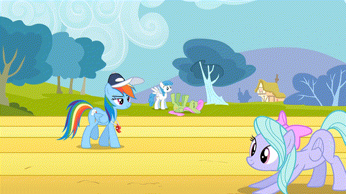 Size: 500x281 | Tagged: safe, screencap, character:blossomforth, character:cloud kicker, character:cloudchaser, character:derpy hooves, character:flitter, character:rainbow dash, character:silverspeed, character:sunshower raindrops, character:thunderlane, character:white lightning, species:pegasus, species:pony, episode:hurricane fluttershy, g4, my little pony: friendship is magic, animated, background pony, gif