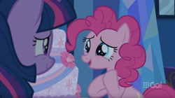 Size: 1436x806 | Tagged: safe, screencap, character:pinkie pie, character:twilight sparkle, character:twilight sparkle (alicorn), species:alicorn, species:pony, episode:cakes for the memories, cake, crying, food, tears of joy