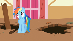 Size: 1920x1080 | Tagged: safe, screencap, character:rainbow dash, species:pegasus, species:pony, episode:the last roundup, g4, my little pony: friendship is magic, hole, solo