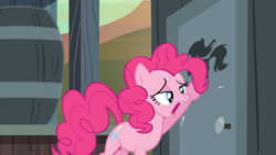 Size: 1920x1080 | Tagged: safe, screencap, character:pinkie pie, species:earth pony, species:pony, episode:the last roundup, g4, my little pony: friendship is magic, outhouse, solo